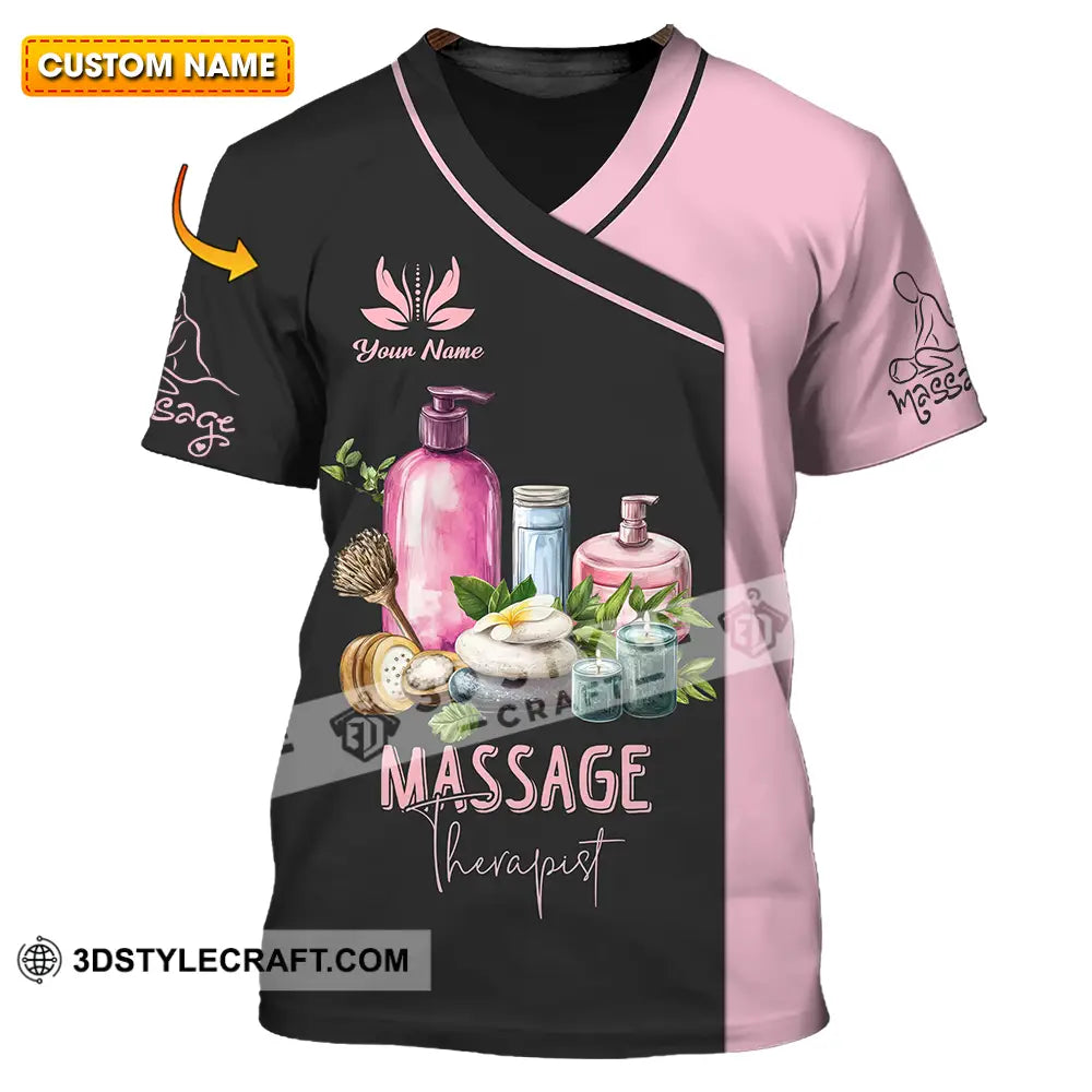 Unisex Shirt - Custom Name Massage Therapist Pink And Black T-Shirt