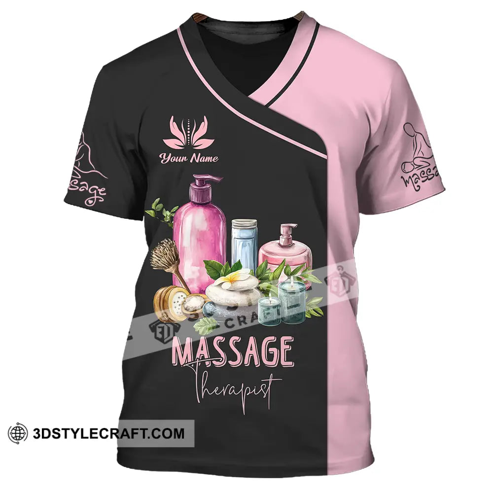 Unisex Shirt - Custom Name Massage Therapist Pink And Black T-Shirt / S T-Shirt