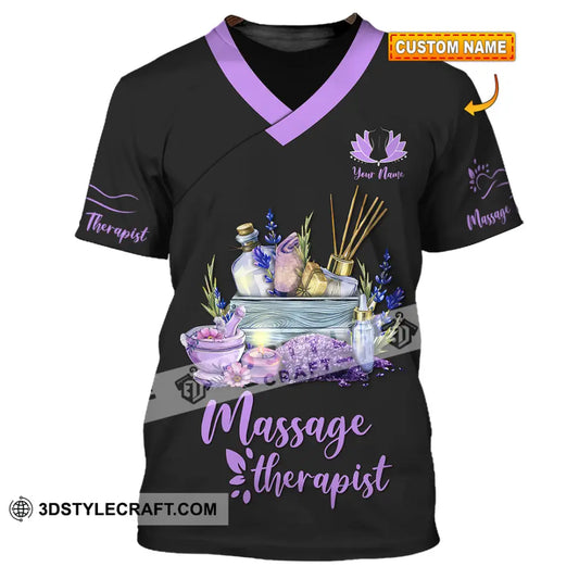 Unisex Shirt - Custom Name Massage Therapist Purple Line T-Shirt