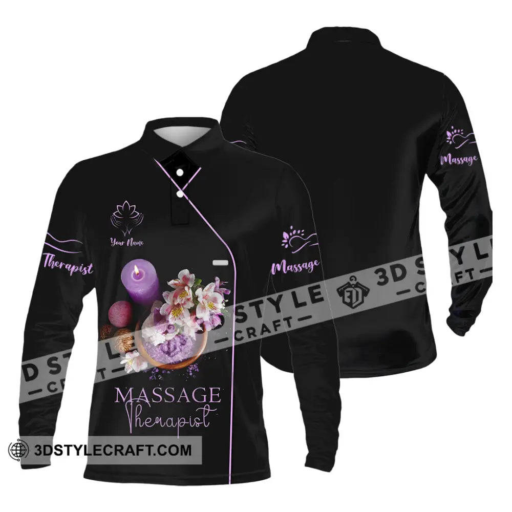 Unisex Shirt - Custom Name Massage Therapist Soft Purple Long Sleeve Polo / S T-Shirt