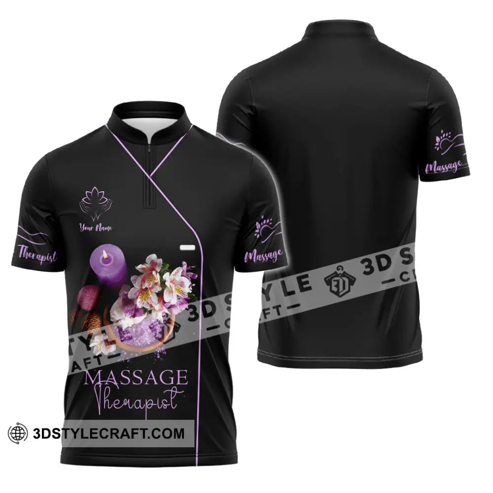 Unisex Shirt - Custom Name Massage Therapist Soft Purple Zipper Polo / S T-Shirt