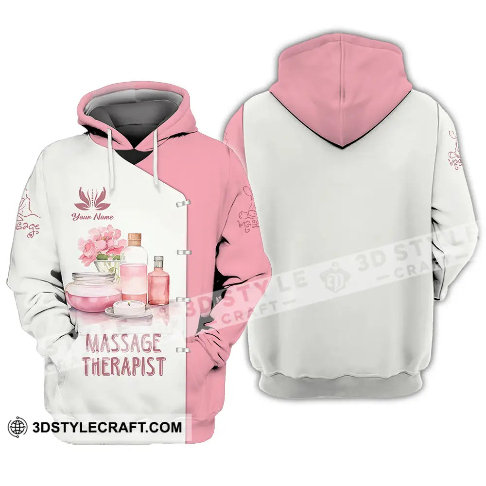 Unisex Shirt - Custom Name Massage Therapist White And Light Pink Hoodie / S T-Shirt