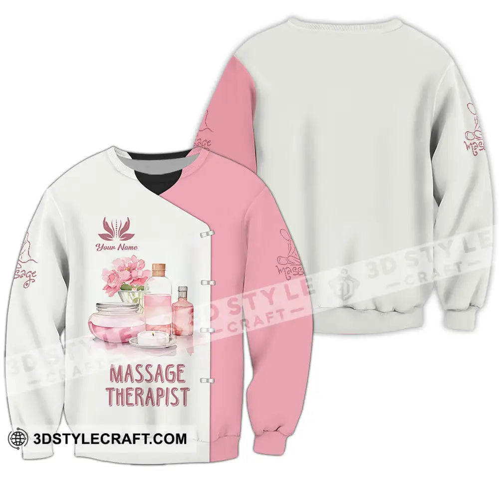 Unisex Shirt - Custom Name Massage Therapist White And Light Pink Long Sleeve / S T-Shirt