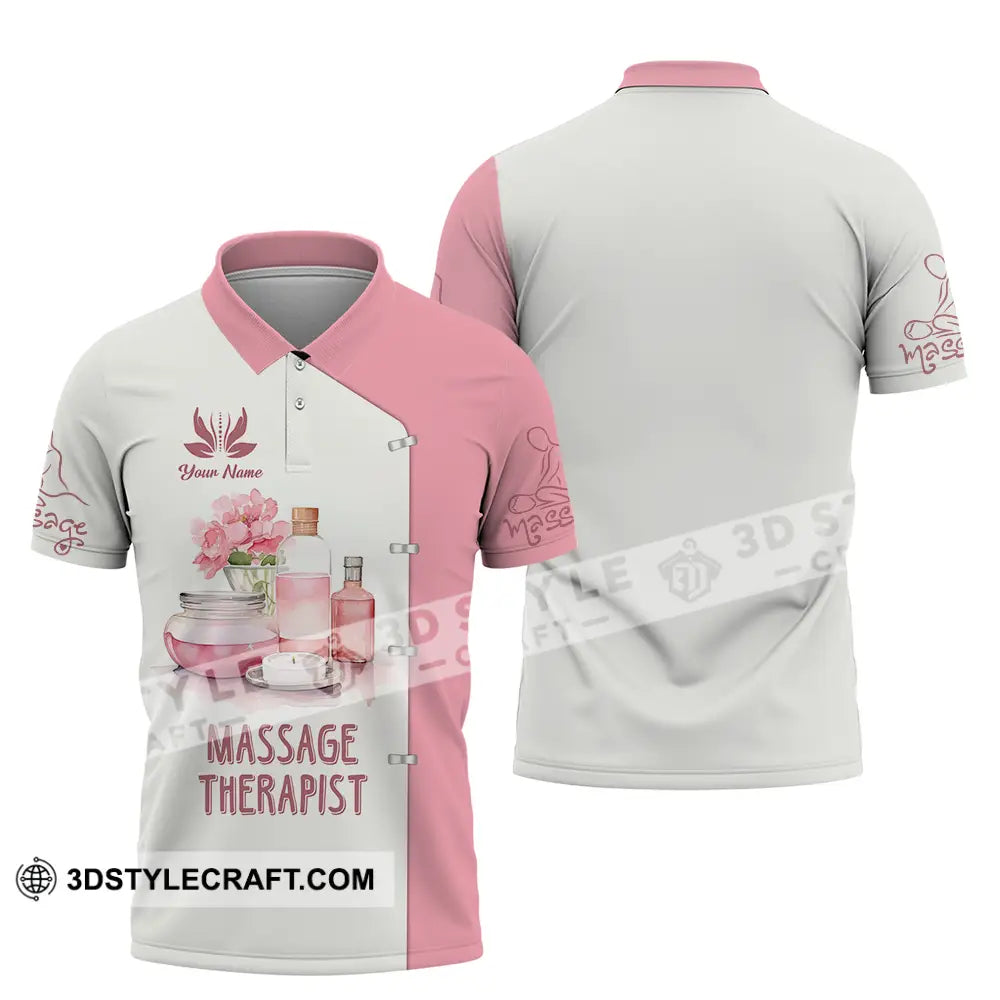 Unisex Shirt - Custom Name Massage Therapist White And Light Pink Polo / S T-Shirt