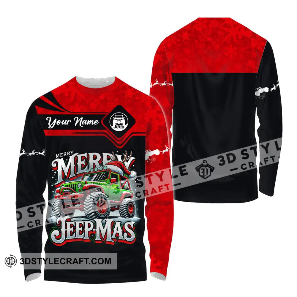 Unisex Shirt Custom Name Merry Jeepmas Christmas Polo Long Sleeve Gift For Jeep Lover / S T-Shirt