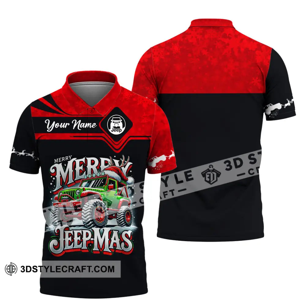 Unisex Shirt Custom Name Merry Jeepmas Christmas Polo Long Sleeve Gift For Jeep Lover / S T-Shirt