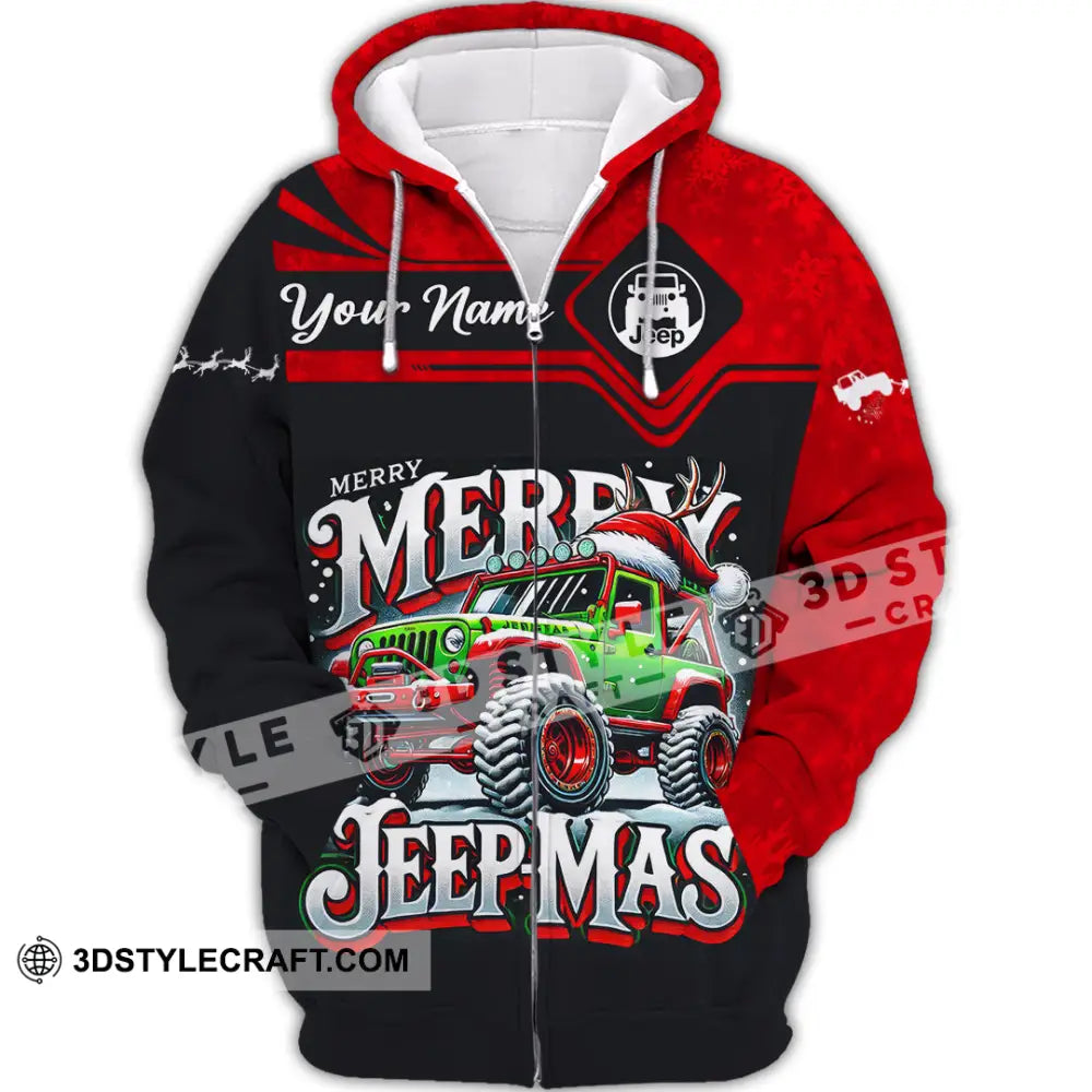 Unisex Shirt Custom Name Merry Jeepmas Christmas Polo Long Sleeve Gift For Jeep Lover Zipper Hoodie