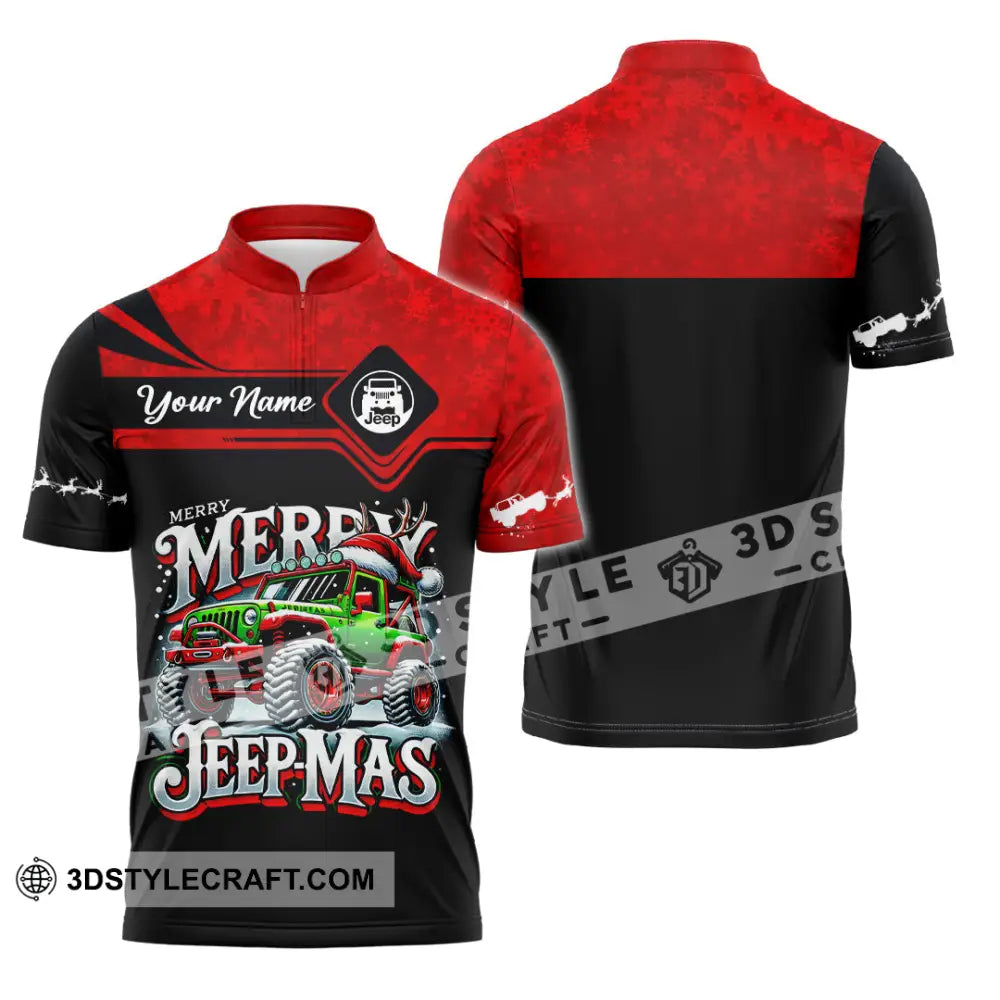 Unisex Shirt Custom Name Merry Jeepmas Christmas Polo Long Sleeve Gift For Jeep Lover Zipper / S