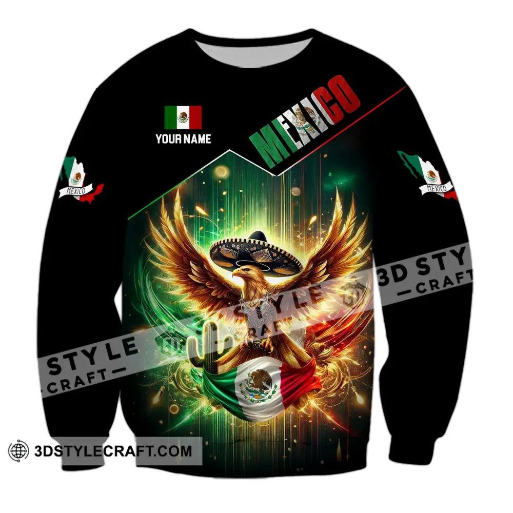 Unisex Shirt - Custom Name Mexico Flag And Icon Long Sleeve / S T-Shirt