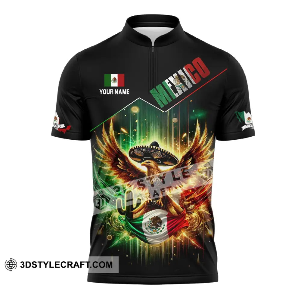 Unisex Shirt - Custom Name Mexico Flag And Icon Zipper Polo / S T-Shirt