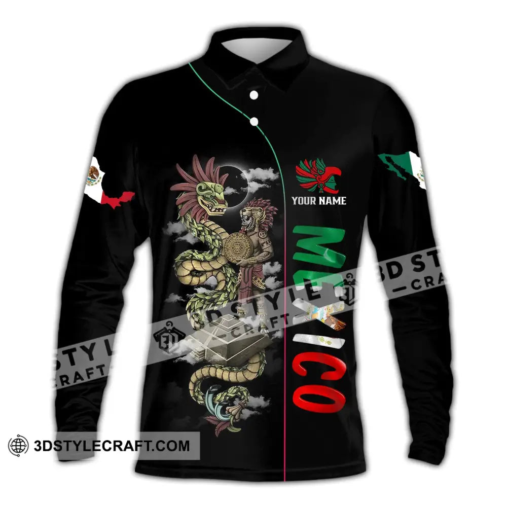 Unisex Shirt - Custom Name Mexico Long Sleeve Polo / S T-Shirt