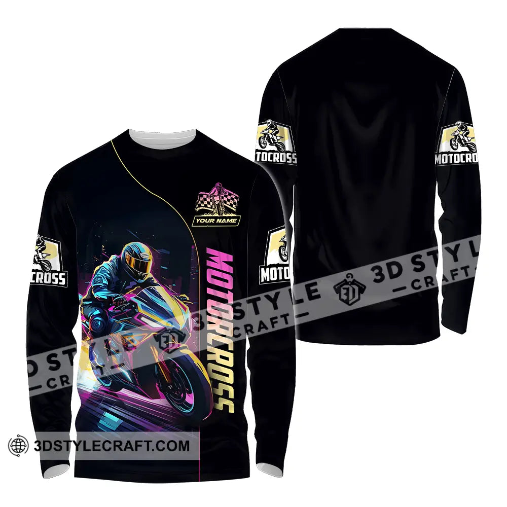 Unisex Shirt - Custom Name Moto Bike Player Sport Motocross Long Sleeve / S T-Shirt