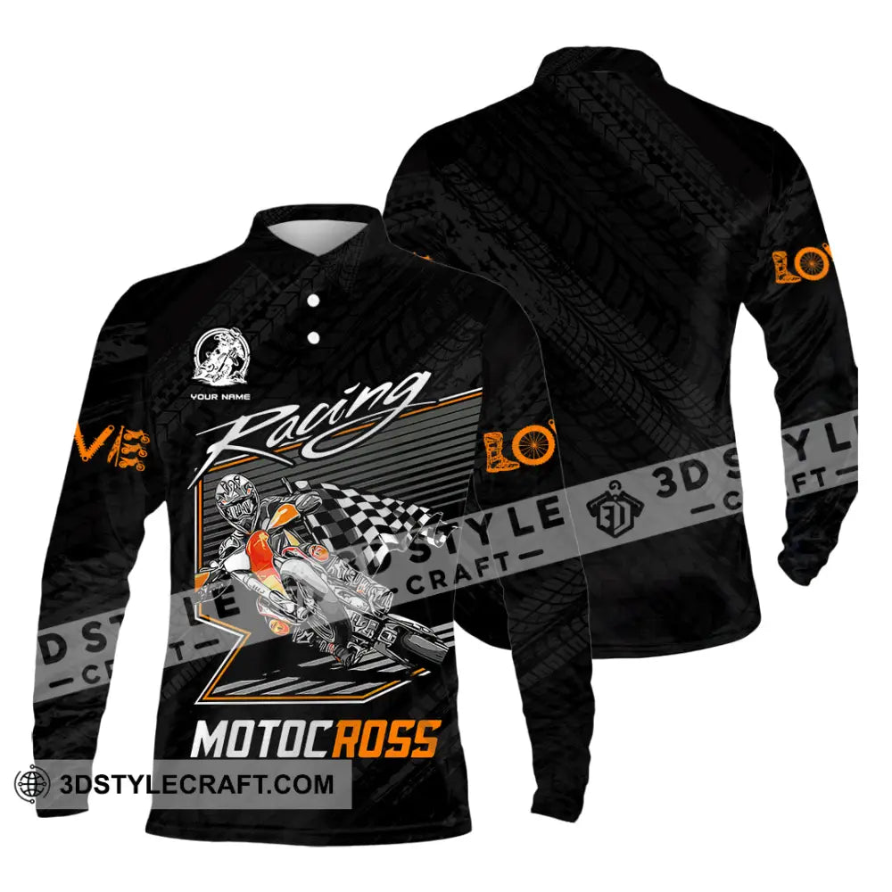 Unisex Shirt - Custom Name Motobike For Player Racing Long Sleeve Polo / S T-Shirt