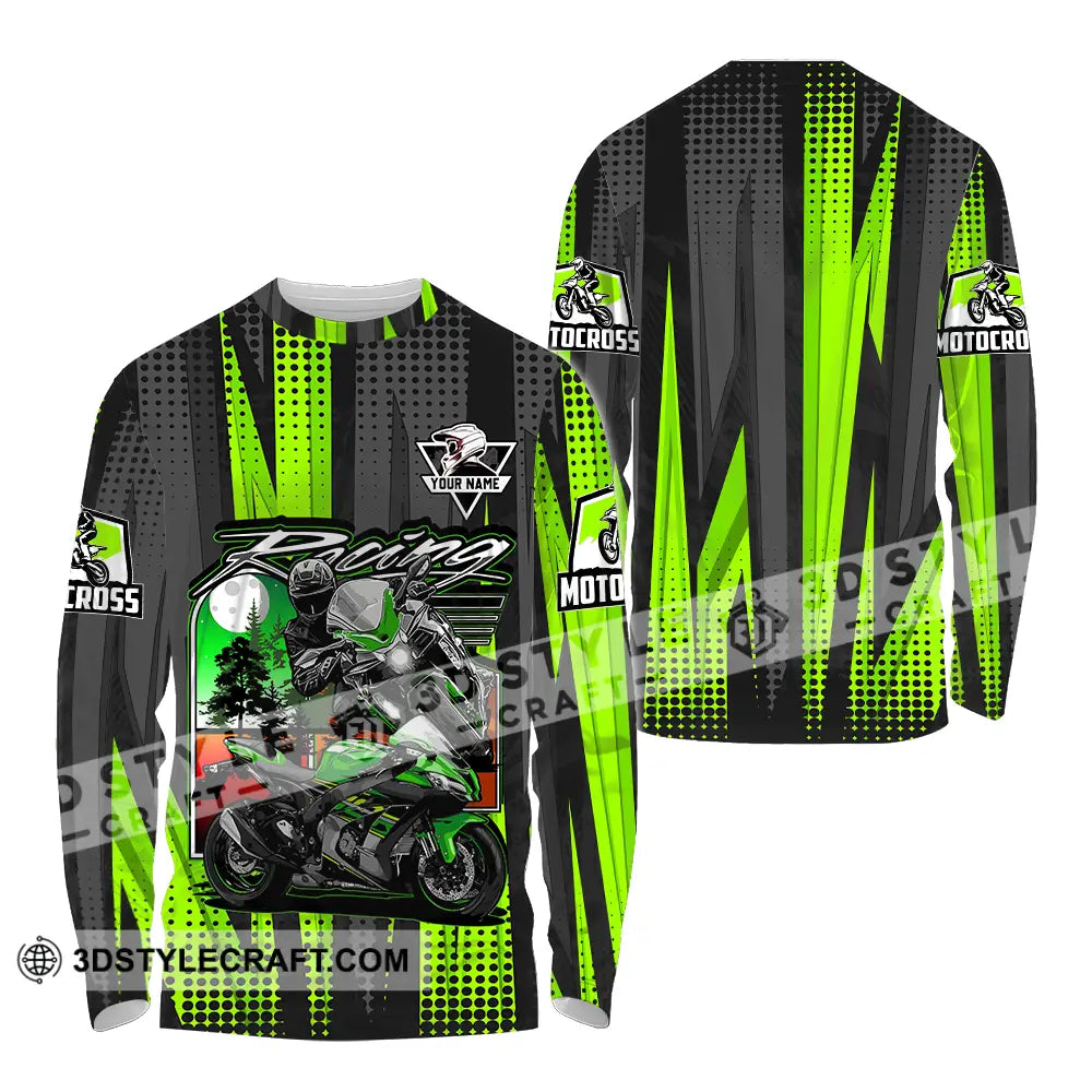 Unisex Shirt - Custom Name Motocross Racing Check Long Sleeve / S T-Shirt