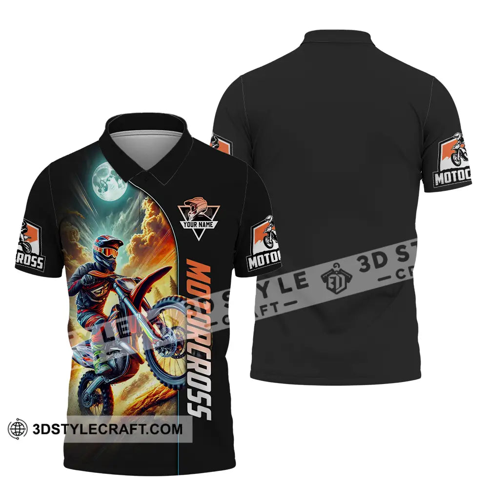 Unisex Shirt - Custom Name Motocross Racing Sky Polo / S T-Shirt