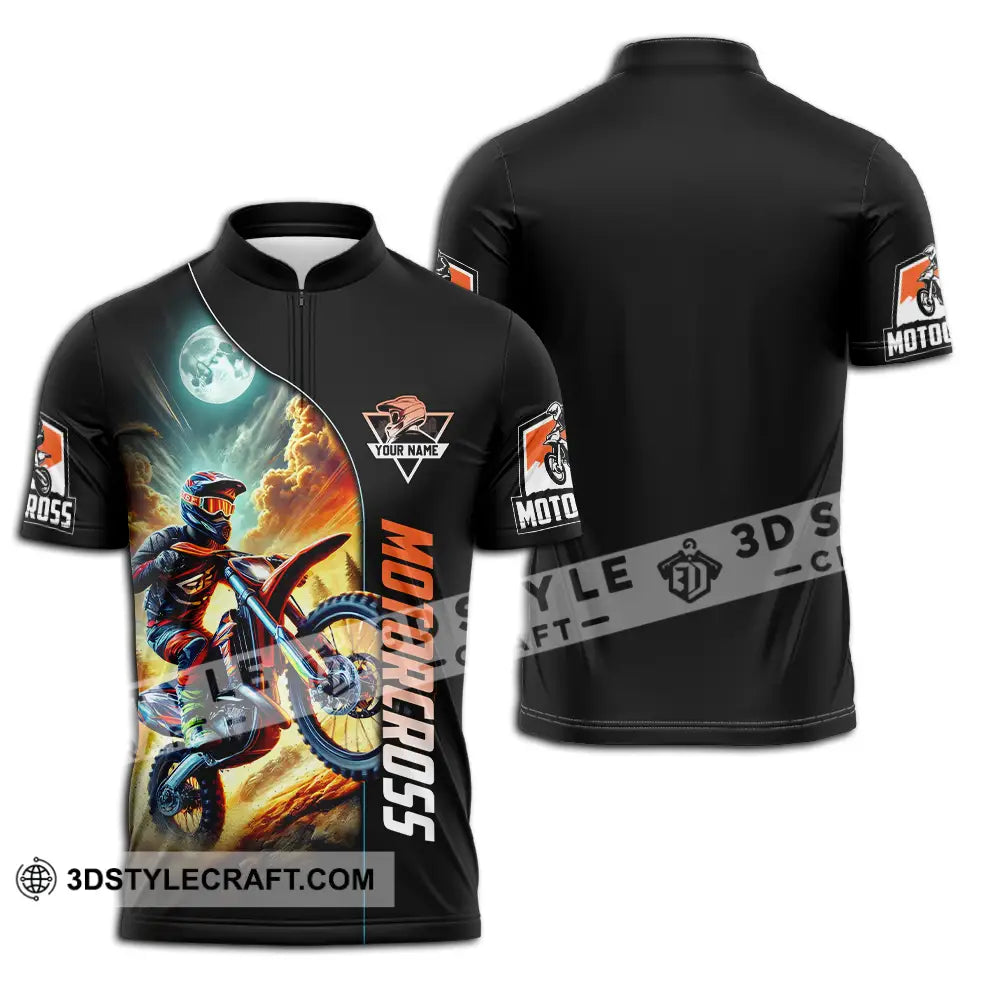 Unisex Shirt - Custom Name Motocross Racing Sky Zipper Polo / S T-Shirt