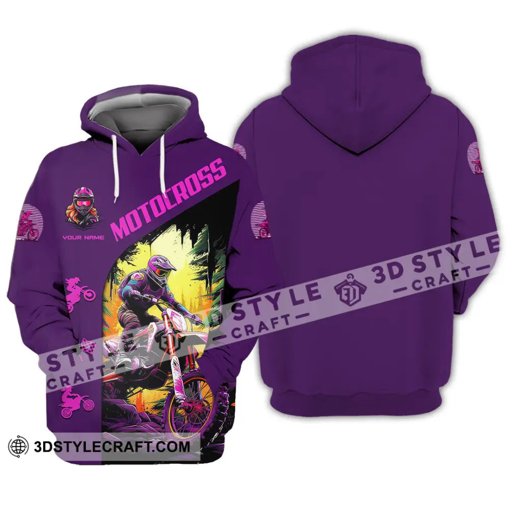 Unisex Shirt - Custom Name Motocross Sport Purple Hoodie / S T-Shirt