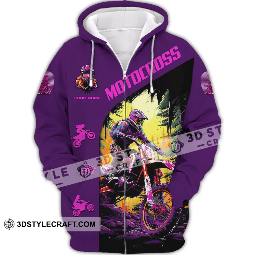 Unisex Shirt - Custom Name Motocross Sport Purple Zipper Hoodie / S T-Shirt