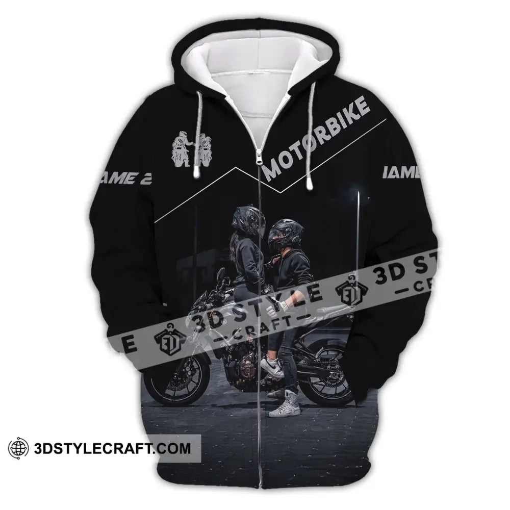 Unisex Shirt Custom Name Motorbike Couple Love T-Shirt Zipper Hoodie / S T-Shirt