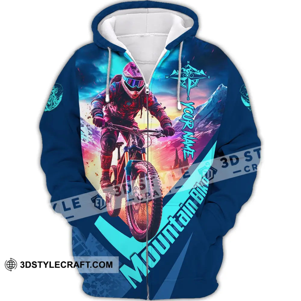 Unisex Shirt - Custom Name Mountain Bike Biker Zipper Hoodie / S T-Shirt