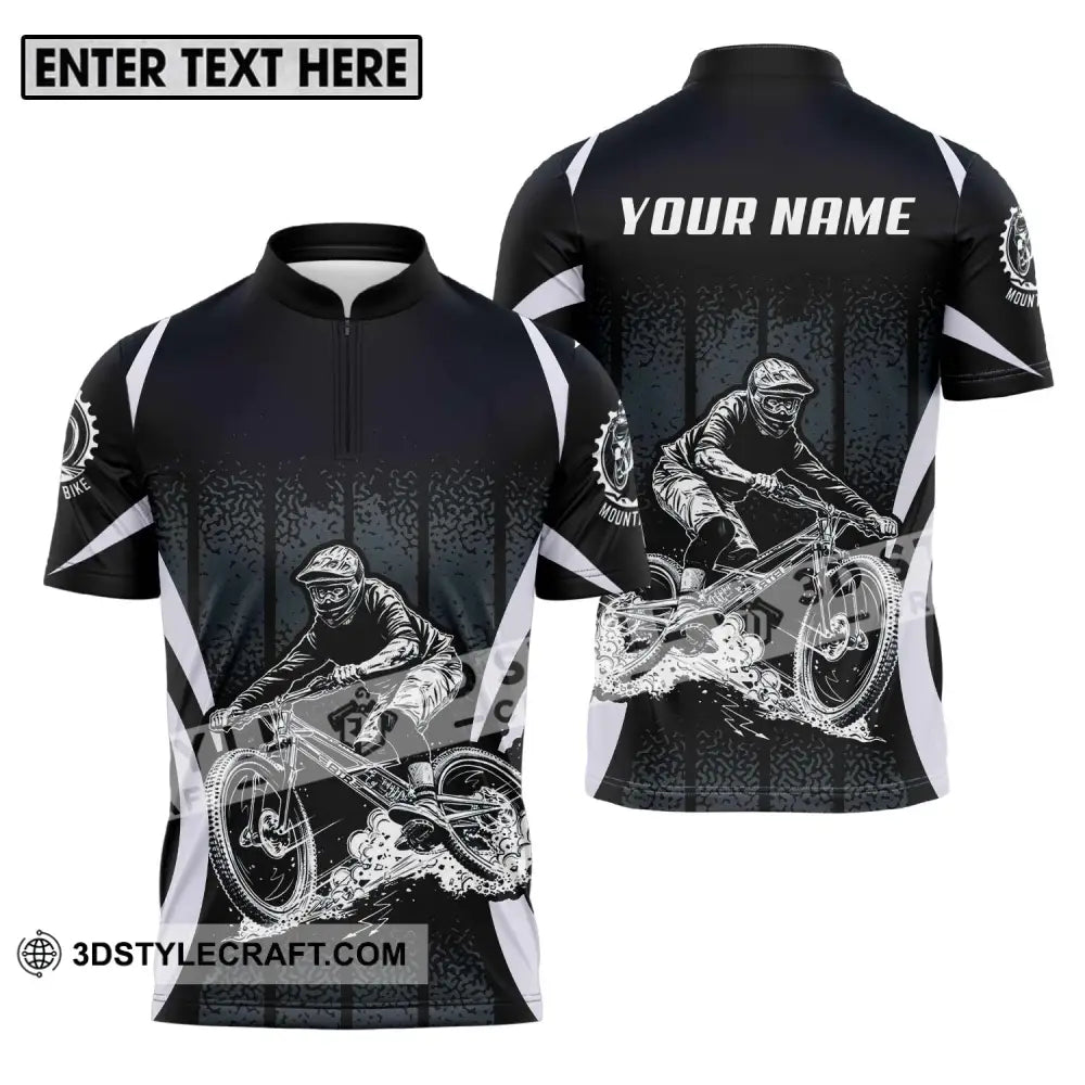 Unisex Shirt - Custom Name Mountain Bike Black Biker Zipper Polo / S T-Shirt