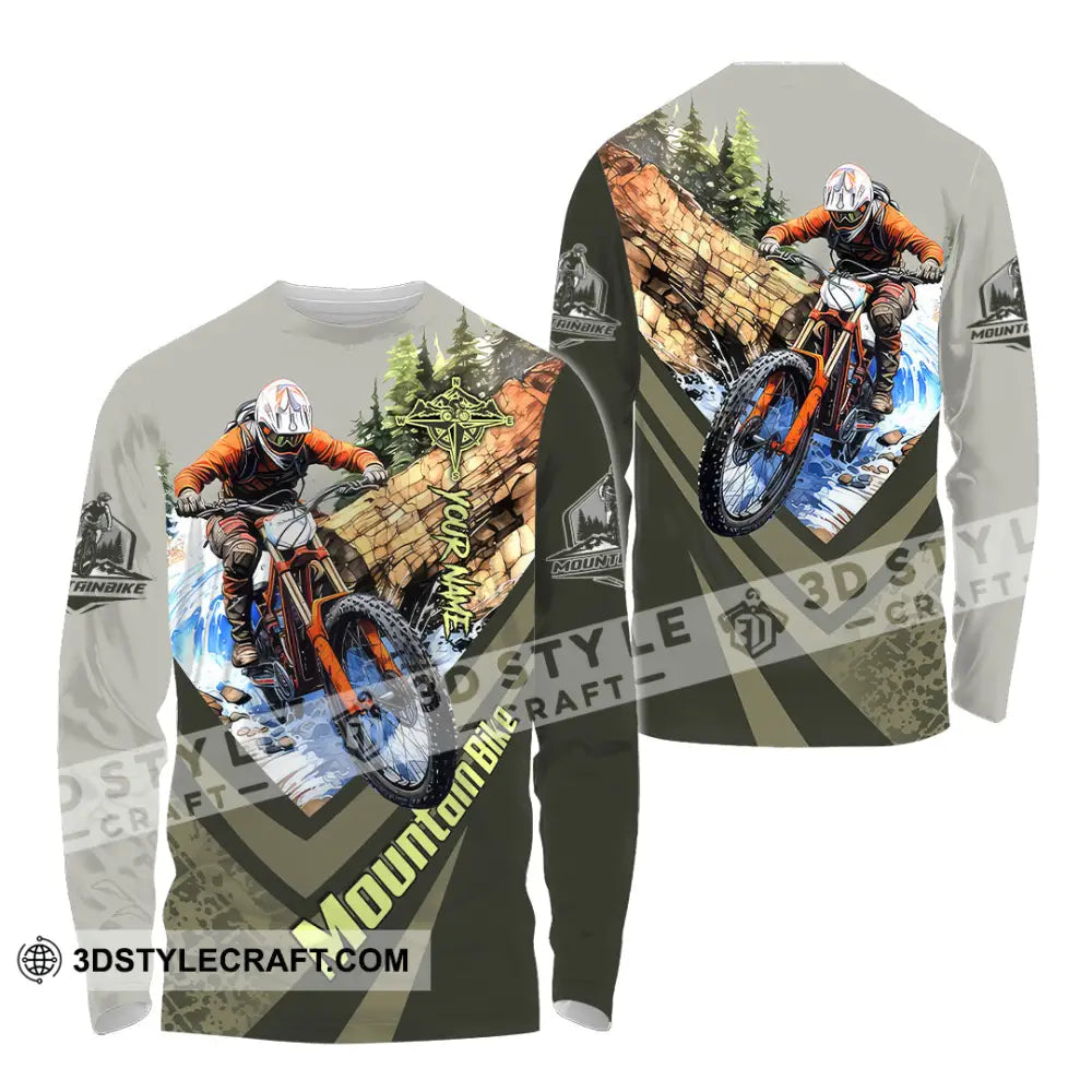 Unisex Shirt - Custom Name Mountain Bike For Player Forest Icon Long Sleeve / S T-Shirt