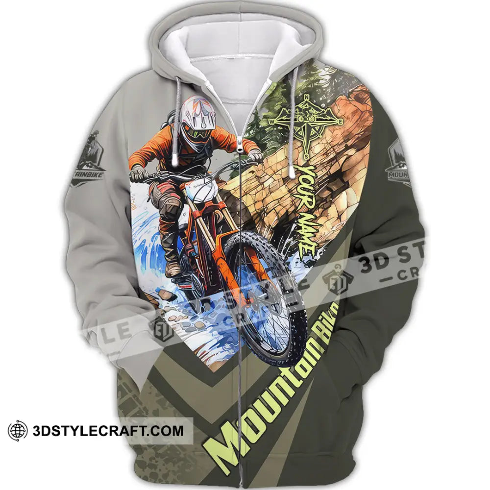 Unisex Shirt - Custom Name Mountain Bike For Player Forest Icon Zipper Hoodie / S T-Shirt