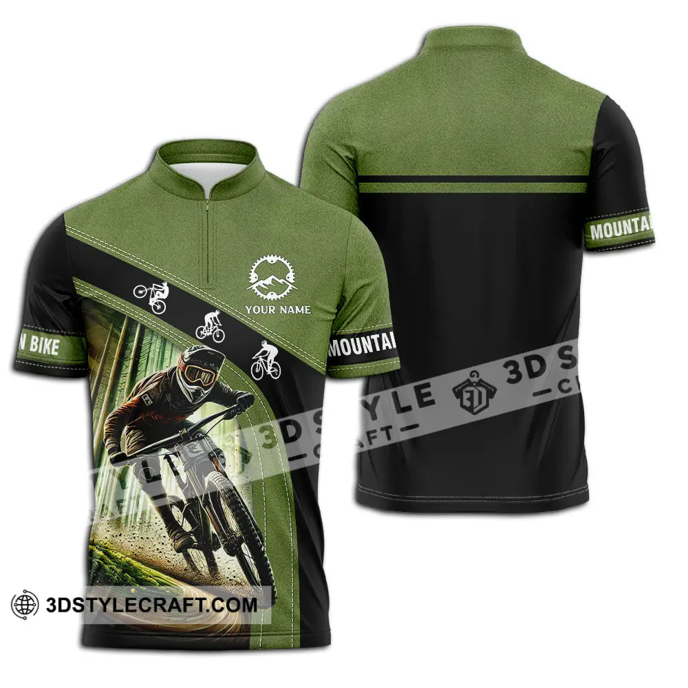 Unisex Shirt - Custom Name Mountain Bike Forest Player Zipper Polo / S T-Shirt