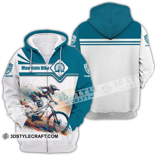 Unisex Shirt - Custom Name Mountain Bike Sport Shirt, Blue And White Biker style option 4