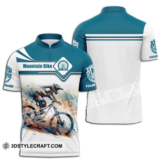 Unisex Shirt - Custom Name Mountain Bike Sport Shirt, Blue And White Biker style option 2