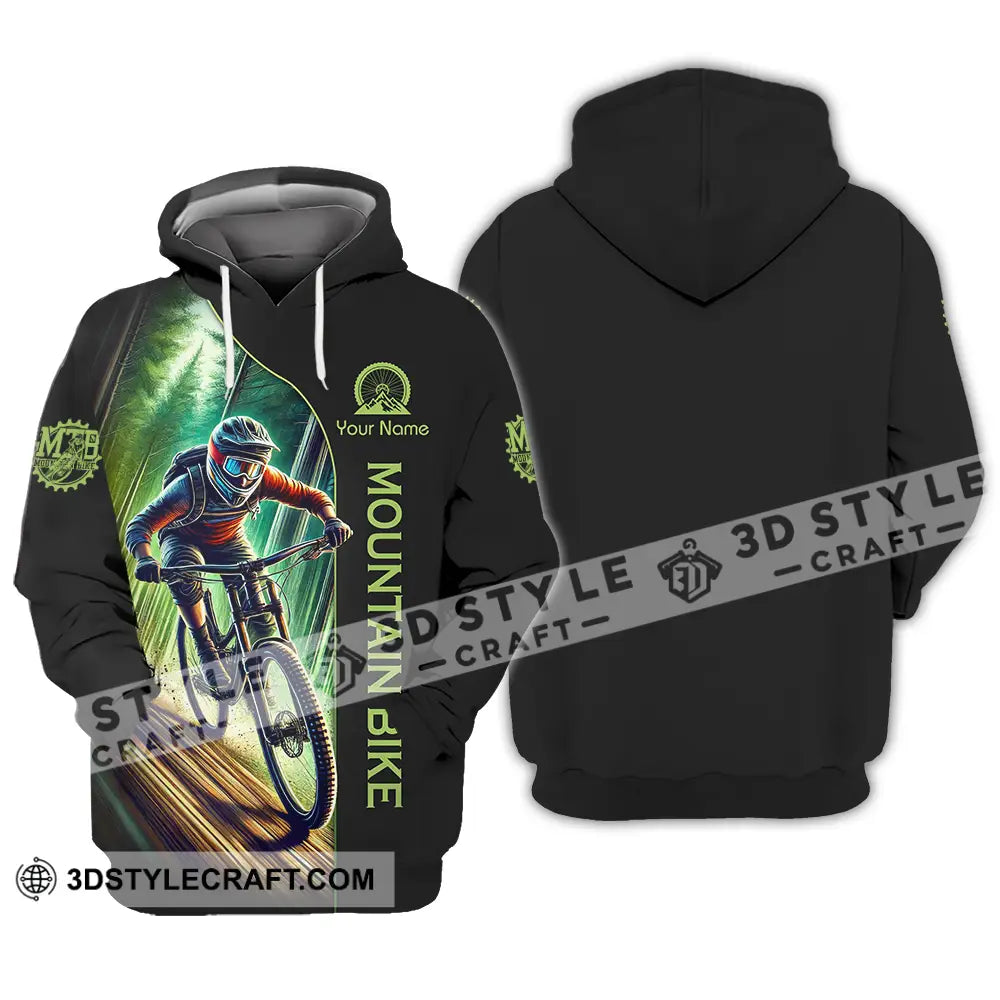 Unisex Shirt - Custom Name Mountain Bike Sport Forest And Black Biker Hoodie / S T-Shirt