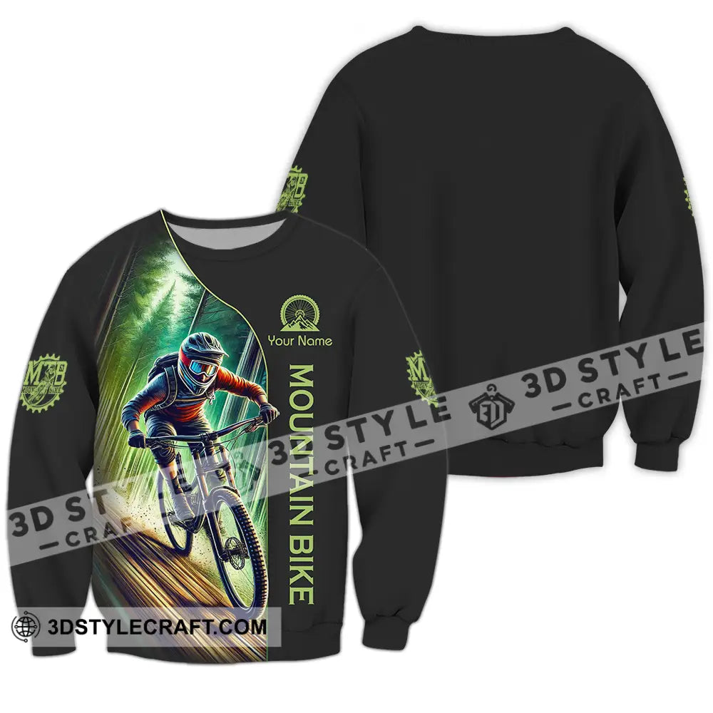 Unisex Shirt - Custom Name Mountain Bike Sport Forest And Black Biker Long Sleeve / S T-Shirt