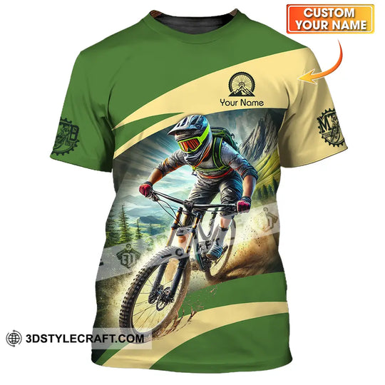 Unisex Shirt - Custom Name Mountain Bike Sport Shirt, Green Biker style option 1