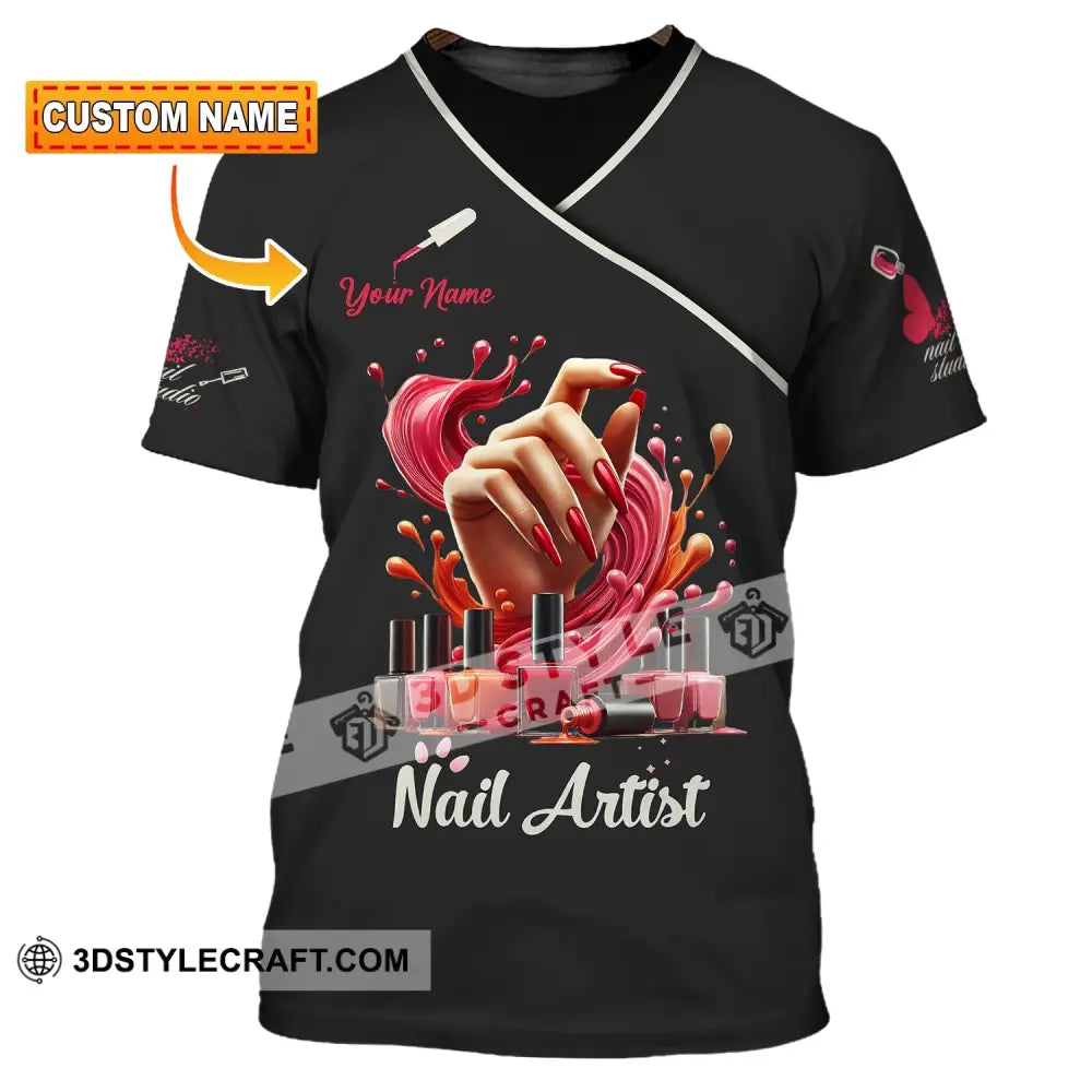 Unisex Shirt Custom Name Nail Artist Long Sleeve Hoodie Polo Shop Uniform T-Shirt