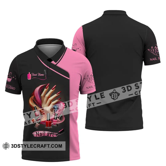 Unisex Shirt, Custom Name Nail Artist Shirt, Nail Artist Long Sleeve Hoodie Polo Shirt, Nail Studio Uniform style option 4