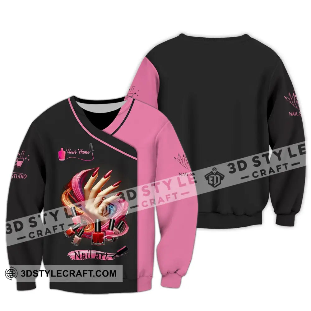 Unisex Shirt Custom Name Nail Artist Long Sleeve Hoodie Polo Studio Uniform / S T-Shirt