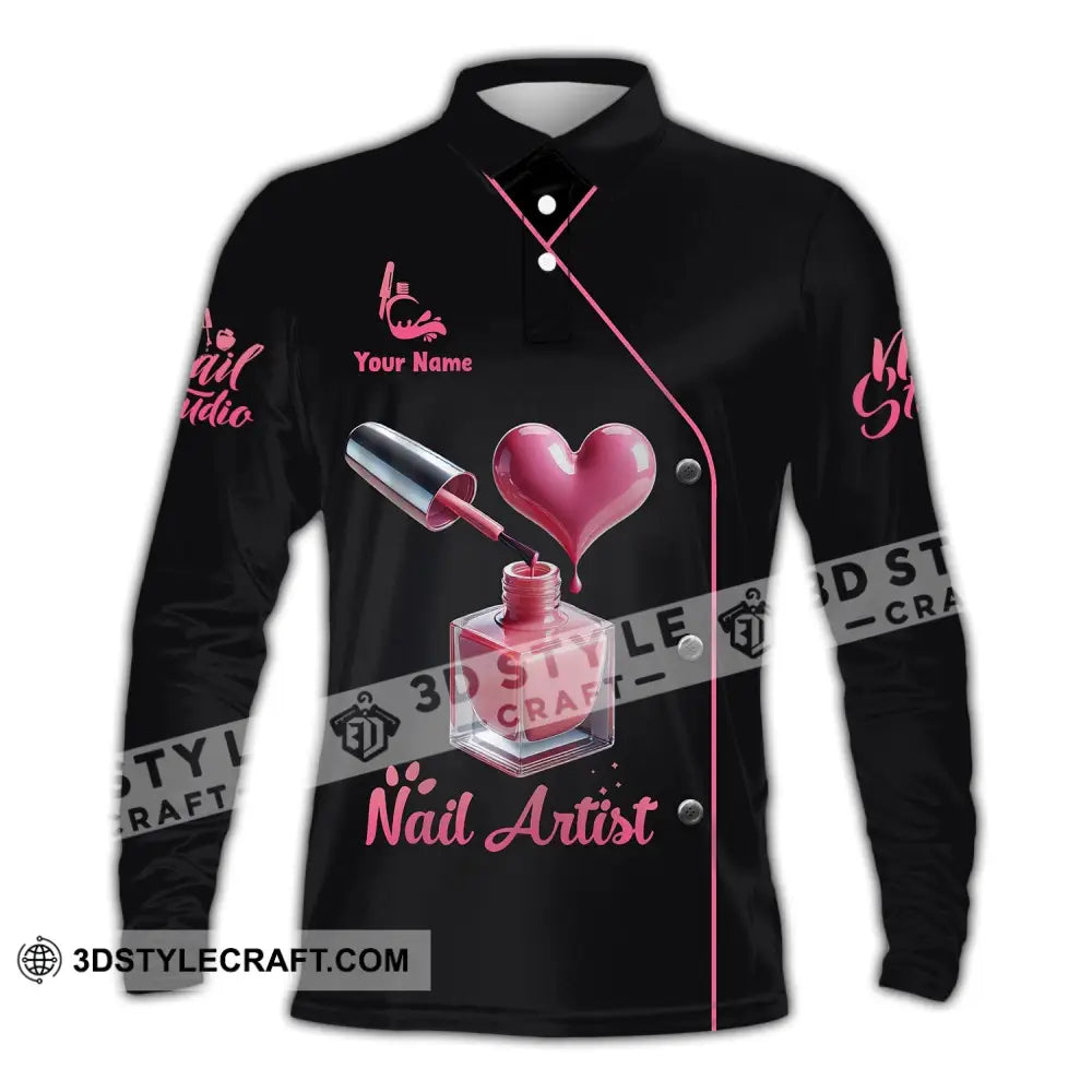 Unisex Shirt - Custom Name Nail Artist Long Sleeve Polo / S T-Shirt