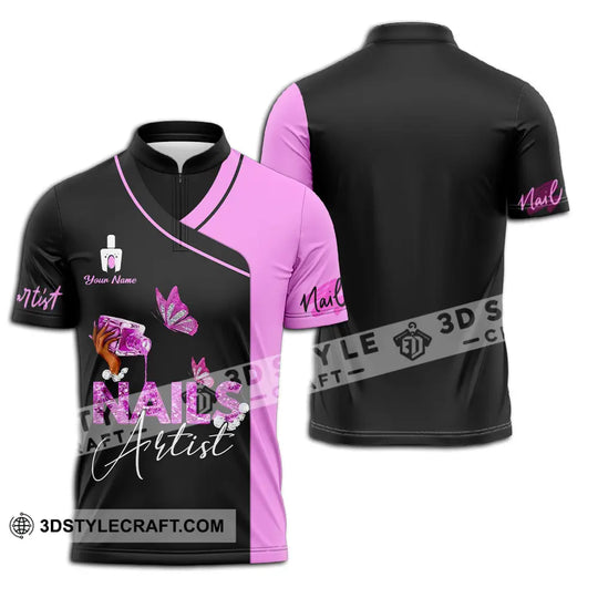 Unisex Shirt - Custom Name Shirt Nail Artist Purple Butterfly style option 2