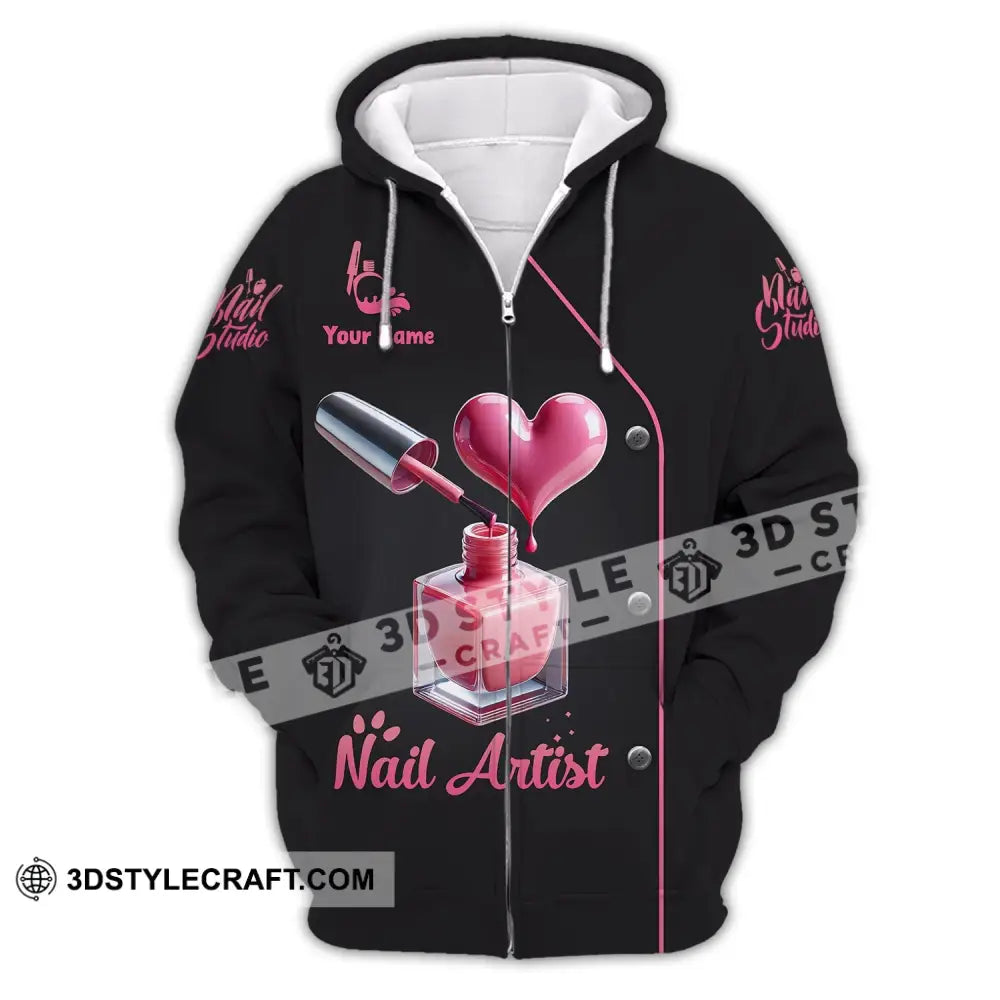 Unisex Shirt - Custom Name Nail Artist Zipper Hoodie / S T-Shirt