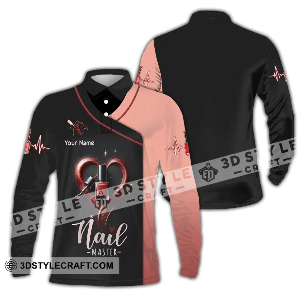 Unisex Shirt Custom Name Nail Master Artist Long Sleeve Hoodie Polo Studio Uniform / S T-Shirt