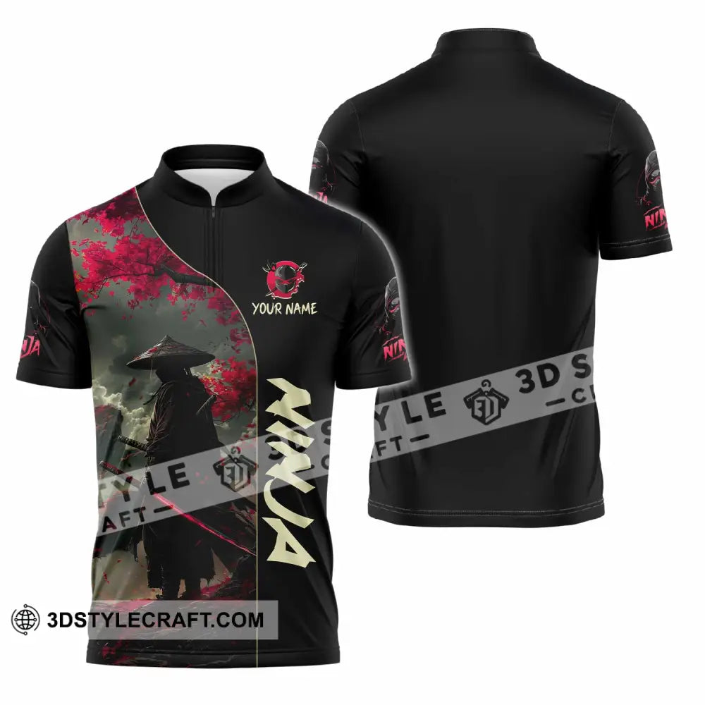 Unisex Shirt Custom Name Ninja Love Polo Long Sleeve Zipper / S T-Shirt