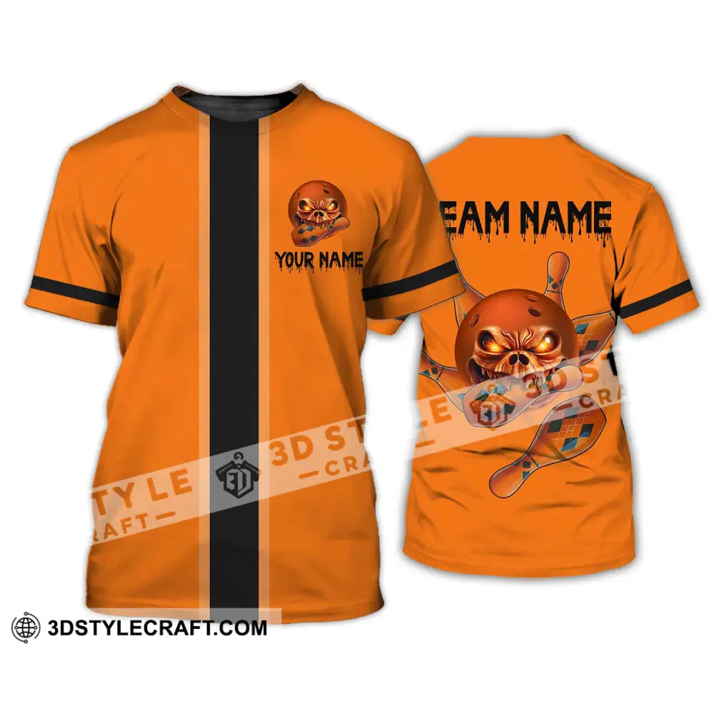 Unisex Shirt - Custom Name Orange Skull Bowling T-Shirt / S T-Shirt