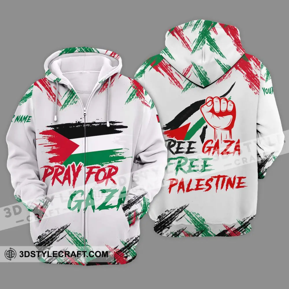 Unisex Shirt - Custom Name Palestine Pray For Gaza Zipper Hoodie / S T-Shirt