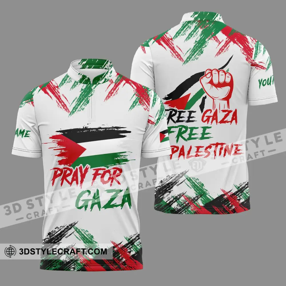 Unisex Shirt - Custom Name Palestine Pray For Gaza Zipper Polo / S T-Shirt