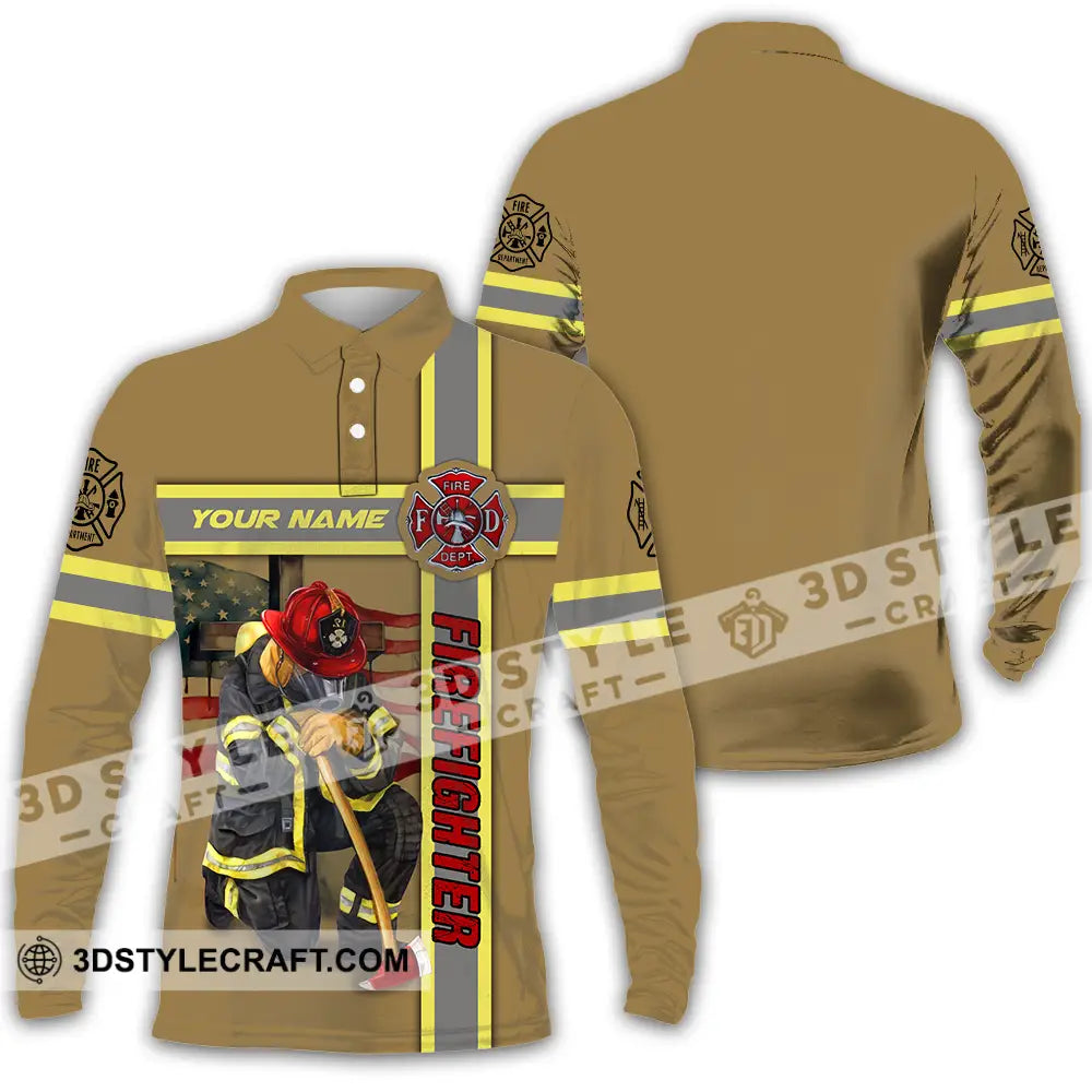 Unisex Shirt - Custom Name Patriot Day 911 Firefighter Long Sleeve Polo / S T-Shirt