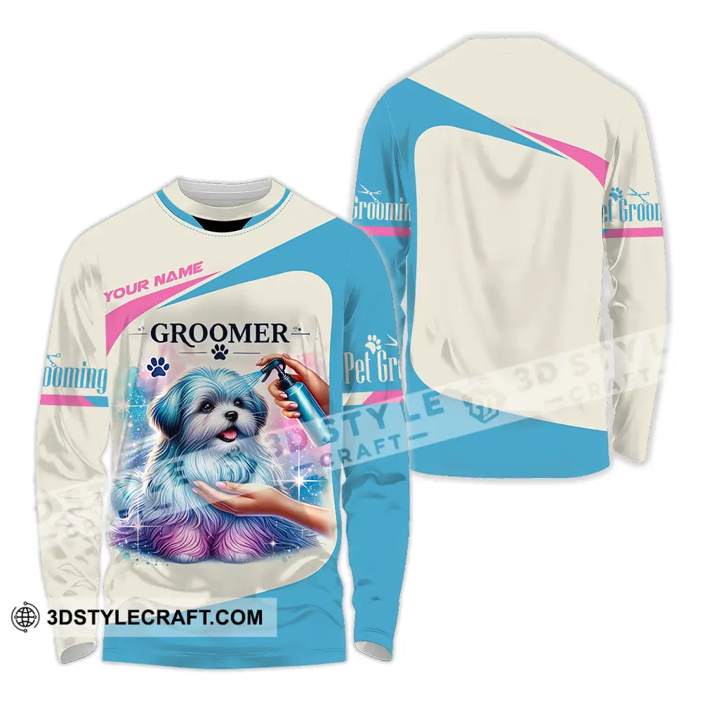 Unisex Shirt - Custom Name Pet Groomer Long Sleeve / S T-Shirt