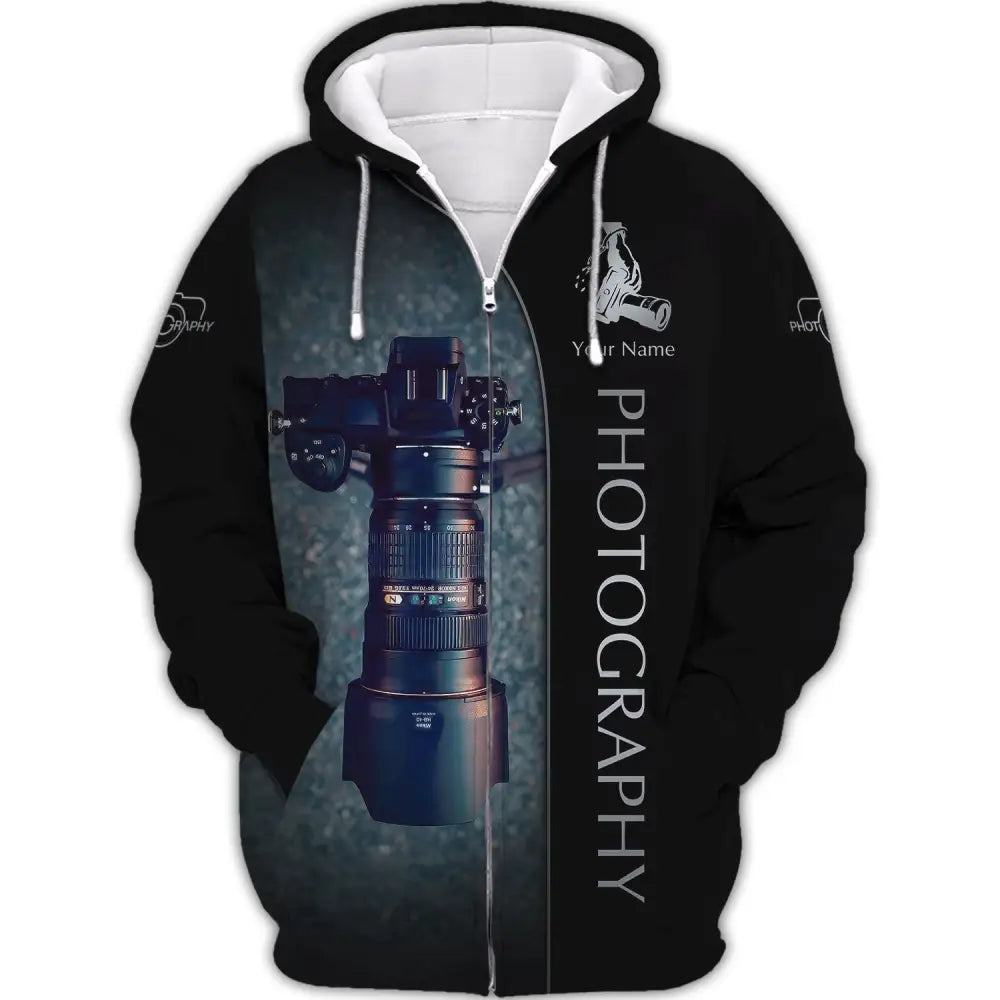Unisex Shirt Custom Name Photography Gift For Photographers Camera Lover Zipper Hoodie / S T-Shirt