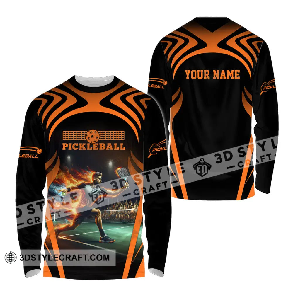 Unisex Shirt - Custom Name Pickleball Fire Playing Long Sleeve / S T-Shirt