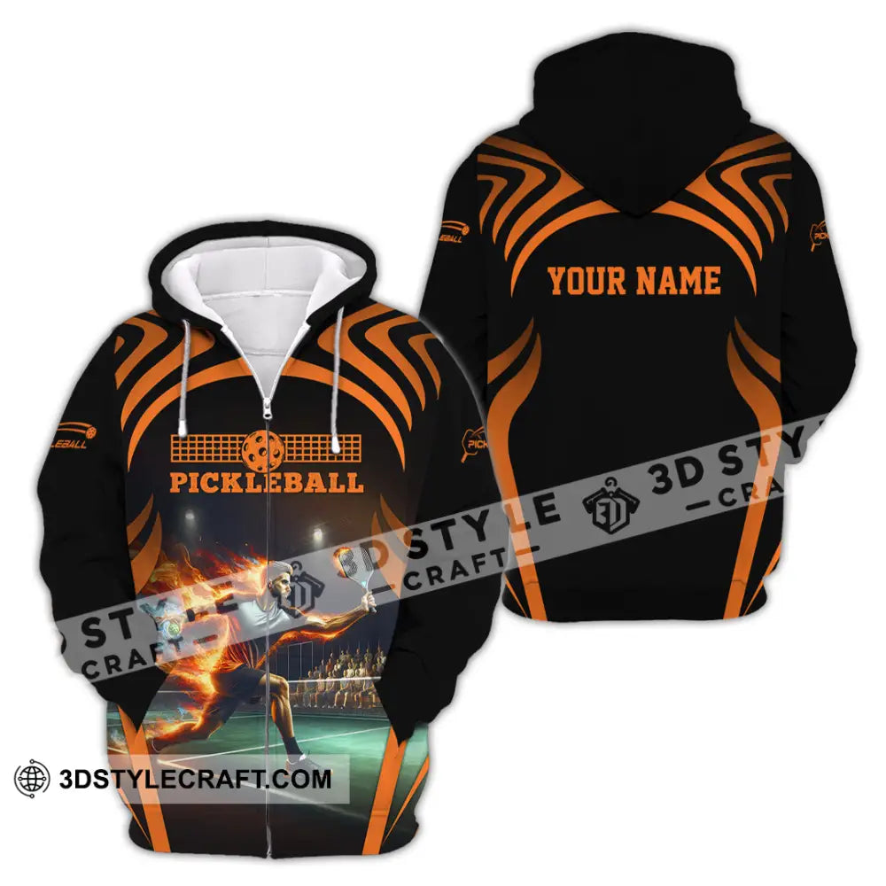 Unisex Shirt - Custom Name Pickleball Fire Playing Zipper Hoodie / S T-Shirt