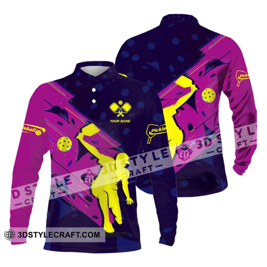 Unisex Shirt - Custom Name Pickleball Shirt Purple Yellow style option 3
